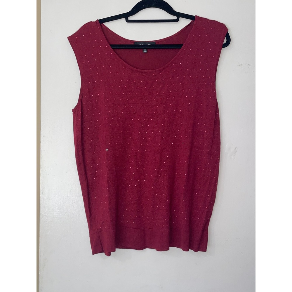 Jones New York Woman Burgundy Rhinestone Knit Sleeveless‎ Top 1X T01WB66088